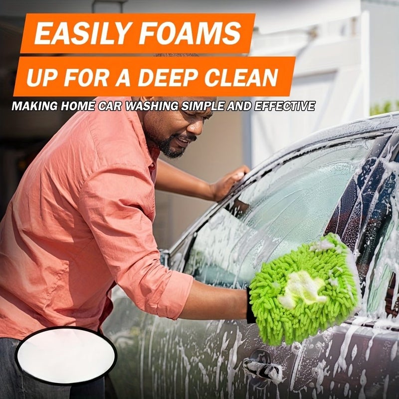 4 Pack Grey Chenille Ultra Fine Fiber Car Washing Glove Scratch Free Bristle Free Rich Foam Highly Absorbent Double Sided Perfect For Car Washing And Detailing - Image 1