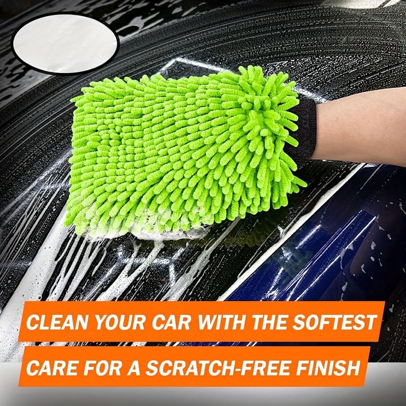 4 Pack Grey Chenille Ultra Fine Fiber Car Washing Glove Scratch Free Bristle Free Rich Foam Highly Absorbent Double Sided Perfect For Car Washing And Detailing - Image 2