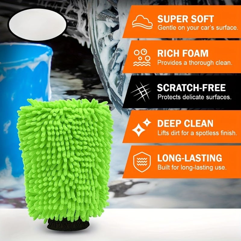 4 Pack Grey Chenille Ultra Fine Fiber Car Washing Glove Scratch Free Bristle Free Rich Foam Highly Absorbent Double Sided Perfect For Car Washing And Detailing - Image 5