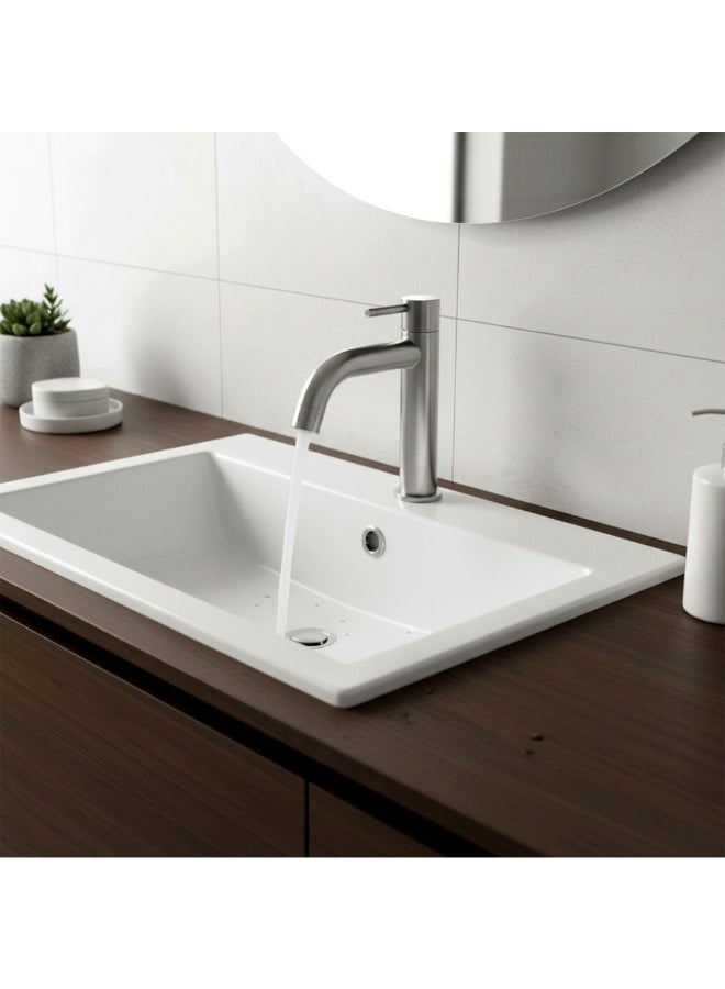 DANUBE HOME خلاط حوض دانونب ميلانو دينز بلس صنبور بارد بفرشاة نيكل | جسم نحاسي صنبور واحد لخلاط حوض الغسيل للحمام - نيكل مصقول - Image 1