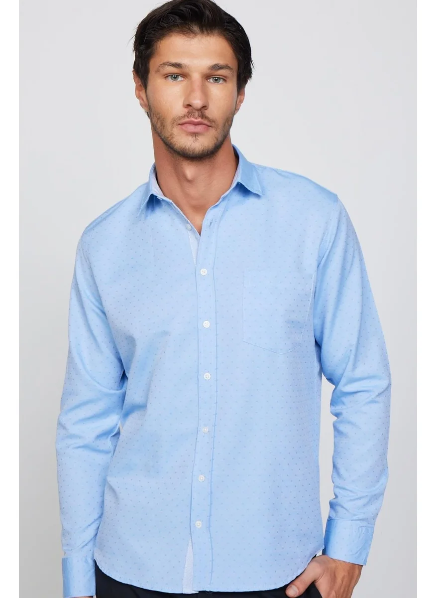 Tudors Classic Fit Sport Collar Dobby Oxford Garnished Blue Men's Shirt