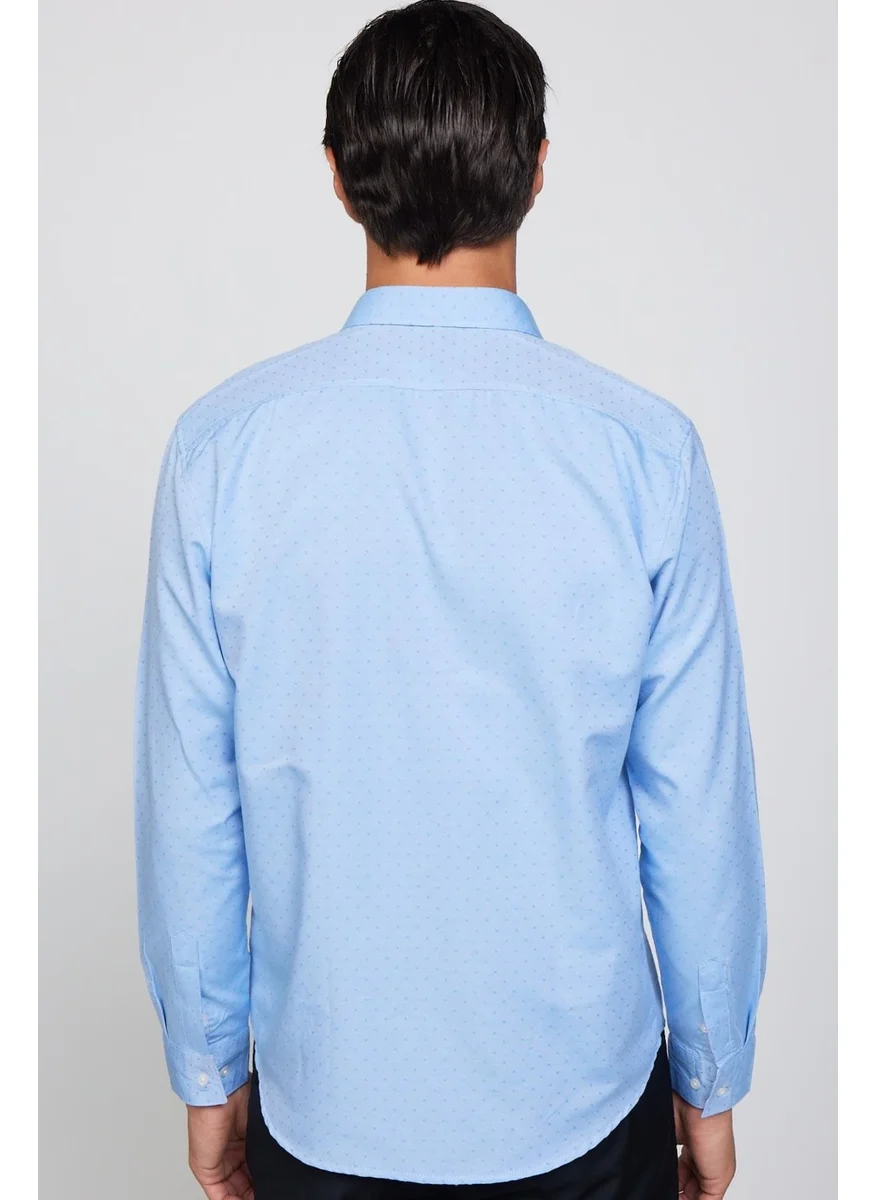 Tudors Classic Fit Sport Collar Dobby Oxford Garnished Blue Men's Shirt