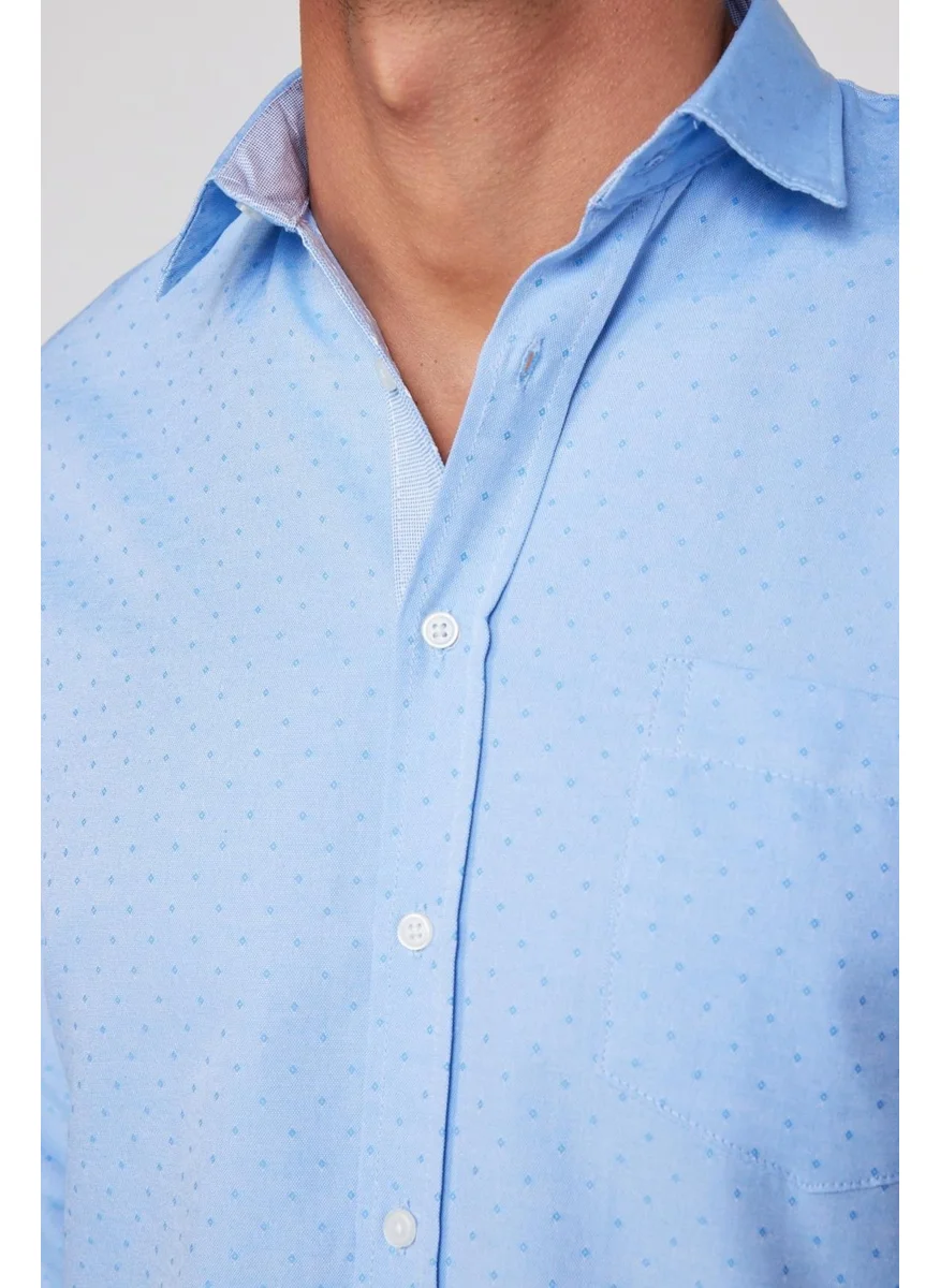 Tudors Classic Fit Sport Collar Dobby Oxford Garnished Blue Men's Shirt