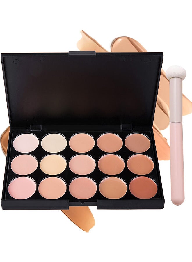 Maxfine Correcting Concealer Contour Palette, 15 Colors Cream Contour Makeup Palette With Brush, Contouring Liquid Foundation Concealer Palette Highlighting Makeup Kit For Conceals Dark Circles, Blemish  - Image 1