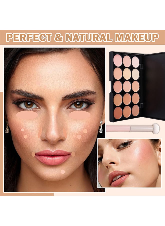 Maxfine Correcting Concealer Contour Palette, 15 Colors Cream Contour Makeup Palette With Brush, Contouring Liquid Foundation Concealer Palette Highlighting Makeup Kit For Conceals Dark Circles, Blemish  - Image 2