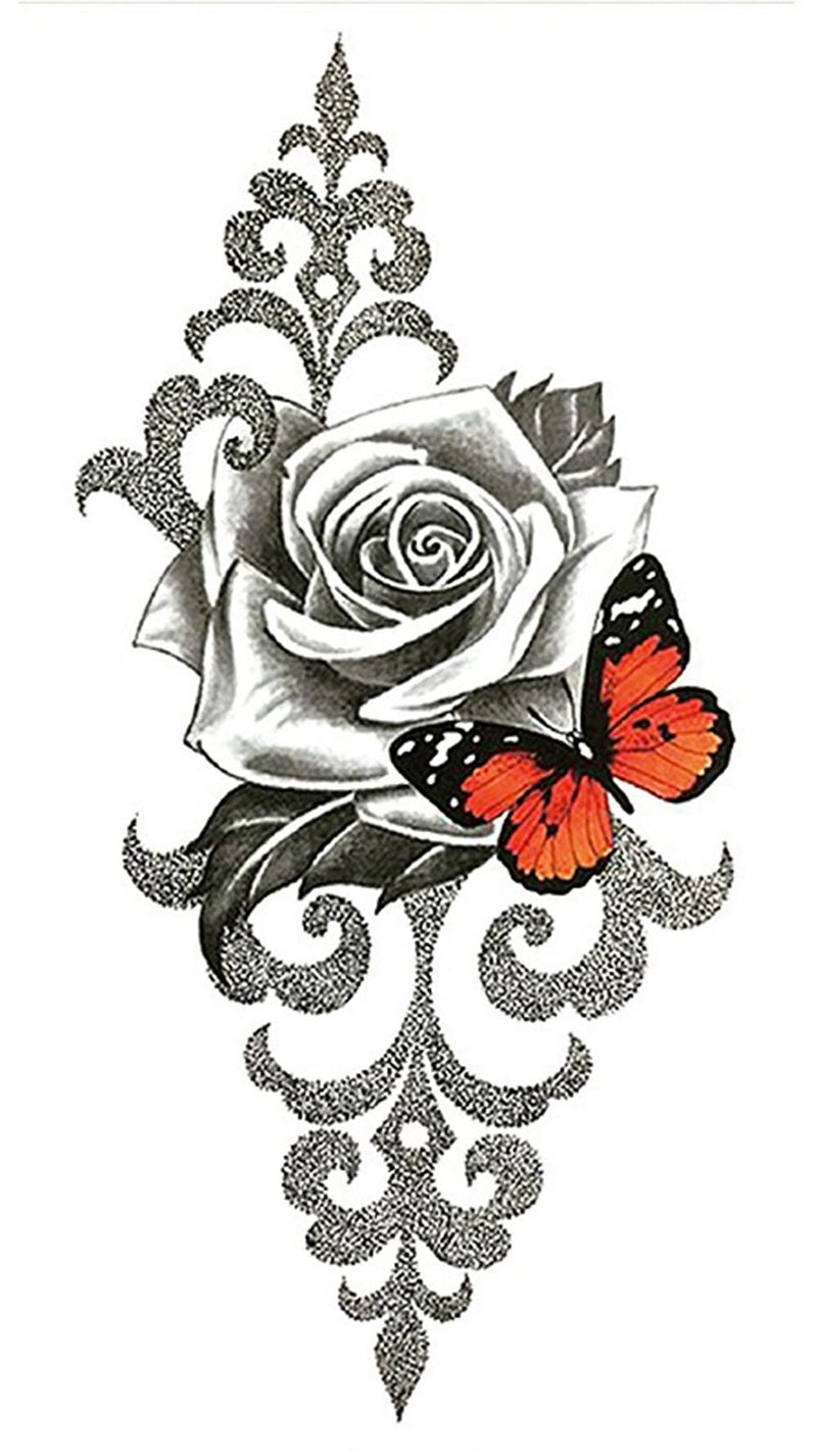 S.A.V.I Temporary Tattoo Stickers, Big Rose Flower Color Butterfly Tattoo Pattern For Men, Women, Tattoo For Hand Arm, Size 21x11cm - 1Pc. - Image 5