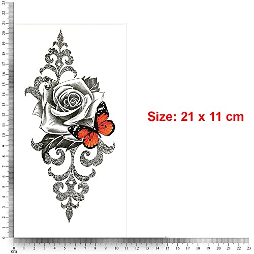 S.A.V.I Temporary Tattoo Stickers, Big Rose Flower Color Butterfly Tattoo Pattern For Men, Women, Tattoo For Hand Arm, Size 21x11cm - 1Pc. - Image 2