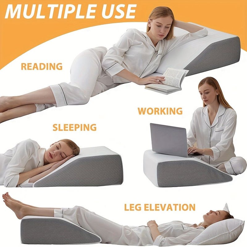 8 Inch Leg Elevating Pillow Wedge Pillow for Leg Elevation Varicose Veins Relief Sleeping Portable Bed Handwashable White Gray - Image 4
