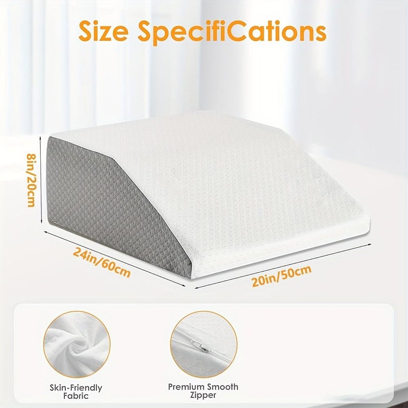 8 Inch Leg Elevating Pillow Wedge Pillow for Leg Elevation Varicose Veins Relief Sleeping Portable Bed Handwashable White Gray - Image 3