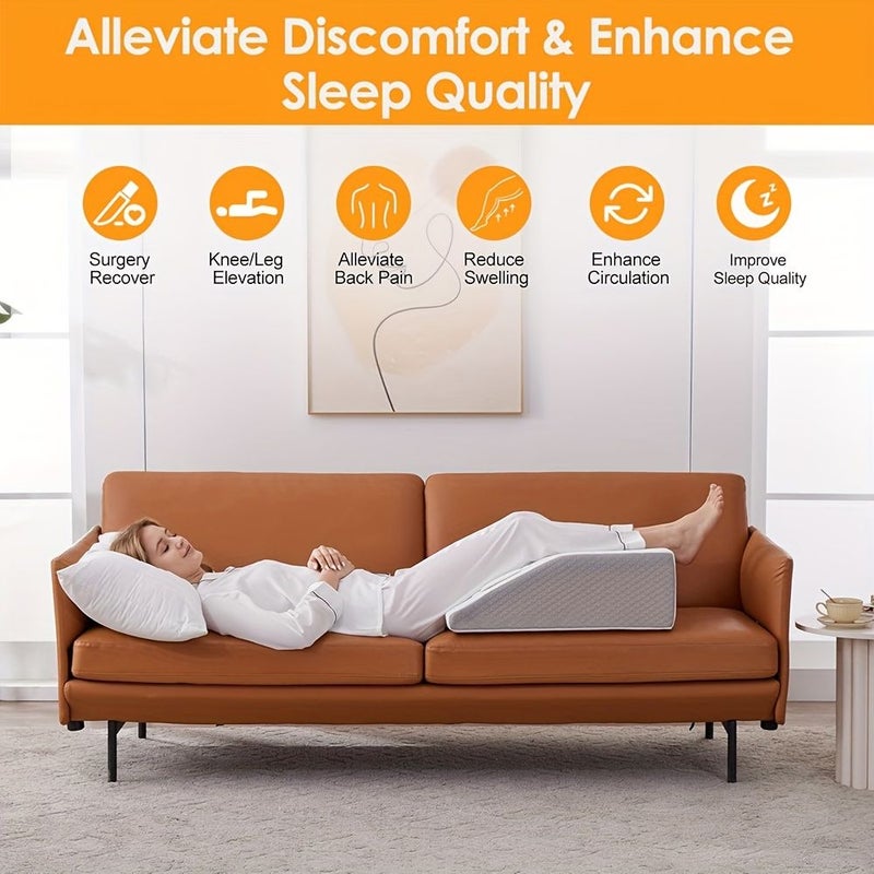 8 Inch Leg Elevating Pillow Wedge Pillow for Leg Elevation Varicose Veins Relief Sleeping Portable Bed Handwashable White Gray - Image 5