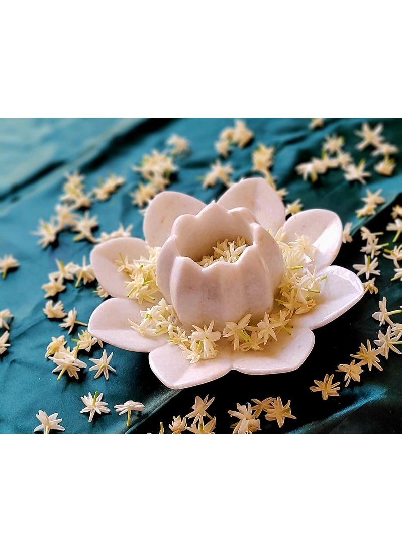 R&M - R&M RM Marble Flower Utility Bowl | Flower Shape Serving Bowl with Flower Candle Holder | Decor Fruit Bowl, Kitchen, Pooja Room, Desk Table & Flower Bowl, Housewarming & Wedding Gifts | White - Image 1
