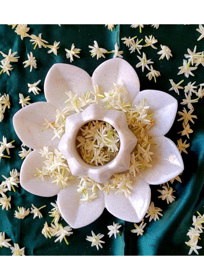 R&M - R&M RM Marble Flower Utility Bowl | Flower Shape Serving Bowl with Flower Candle Holder | Decor Fruit Bowl, Kitchen, Pooja Room, Desk Table & Flower Bowl, Housewarming & Wedding Gifts | White - Image 1