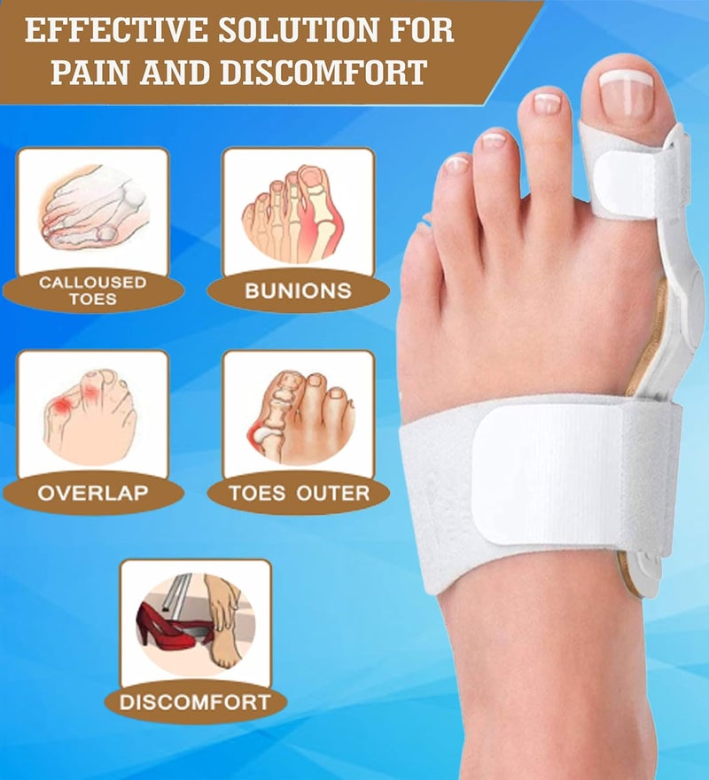 QualiTrue Bunion Corrector for Women Men, Orthopedic Toe Separator Straightener Bunion Splint with Fracture Support and Bunion Thumb Corrector, Adjustable Design for Right/Left Foot Alignment (2 Splint, 2 Separator) - Image 2