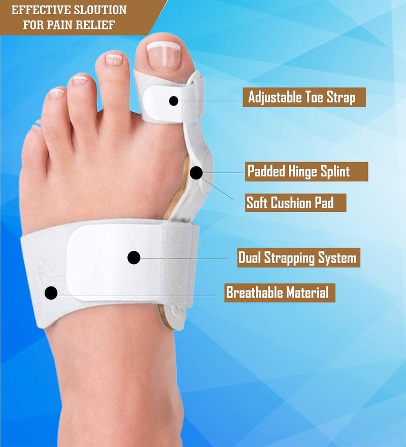 QualiTrue Bunion Corrector for Women Men, Orthopedic Toe Separator Straightener Bunion Splint with Fracture Support and Bunion Thumb Corrector, Adjustable Design for Right/Left Foot Alignment (2 Splint, 2 Separator) - Image 3