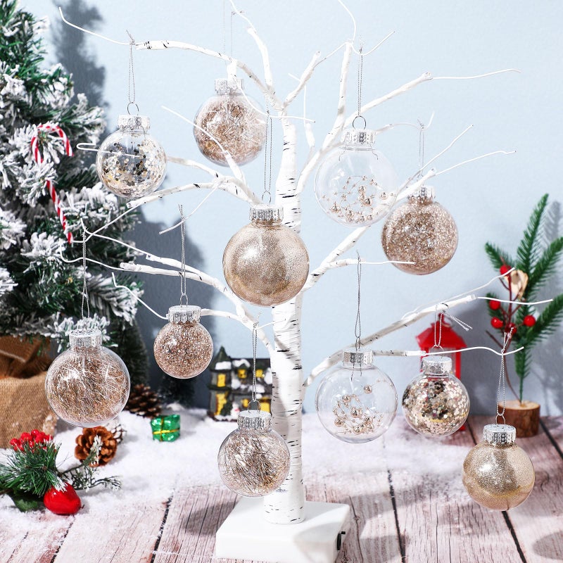 Jenaai 74 Pcs Christmas Ball Ornaments Set Plastic Shatterproof Christmas Tree Decorations with Hanging Snowflakes Ribbons Artificial Poinsettia Flowers Tree Topper for Xmas Decor (Champagne Gold) - Image 3
