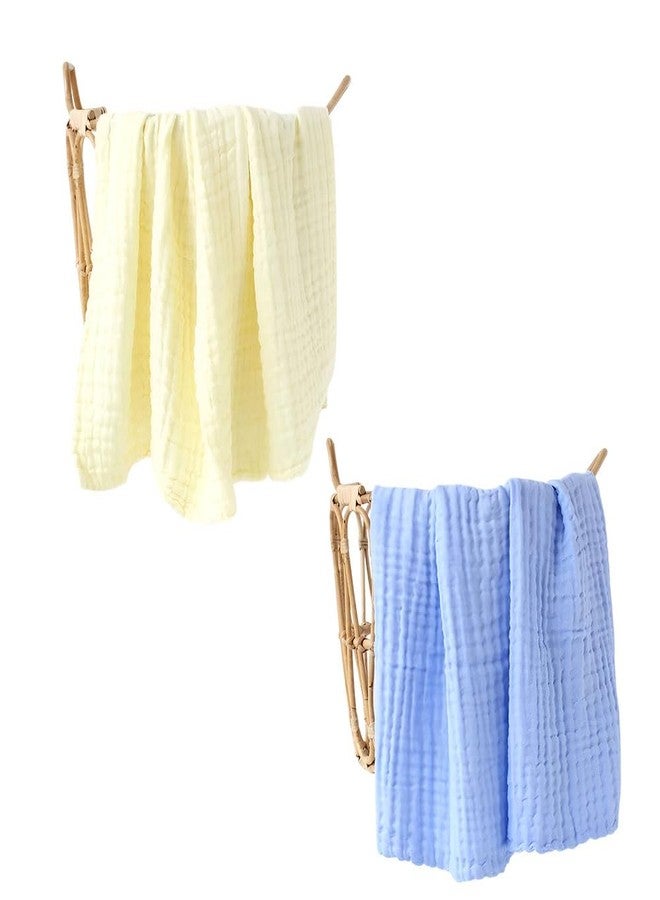 JUST GOODS Organic 100% Cotton Muslin Baby Bath Towel - Super Absorbent, Extra Soft, Eco-Friendly, Multi-Use for Newborns, Infants, Kids Boys & Girls | Combo Pack of 2, Yellow + Blue Towel - Image 1