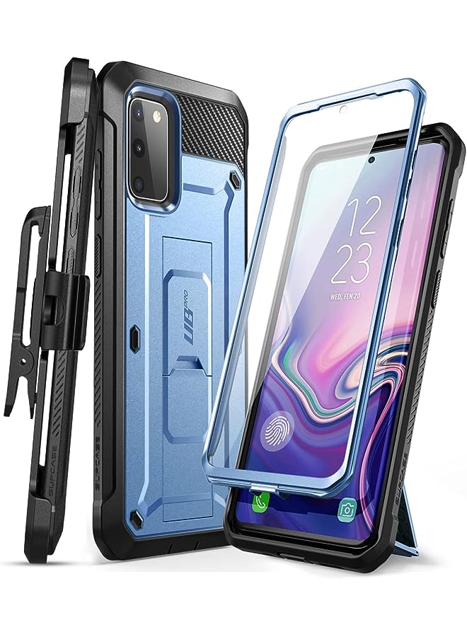 سوبكيس سلسلة Unicorn Beetle Pro مصممة لكامل الجسم بطبقة مزدوجة وحافظة متينة مع واقي شاشة مدمج لهاتف Samsung Galaxy S20 FE (2020) مقاس 6.5 بوصة، أزرق معدني - Image 1