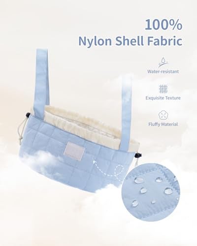 Narwey Lay Flat Open Drawstring Puffer Makeup Bag, Large Quilted Cosmetic Bag for Women Girls, Cute Make up Bags with Handle, Travel Toiletry Bag for Skincare, Brushes & Travel Essentials (Blue) - Image 4
