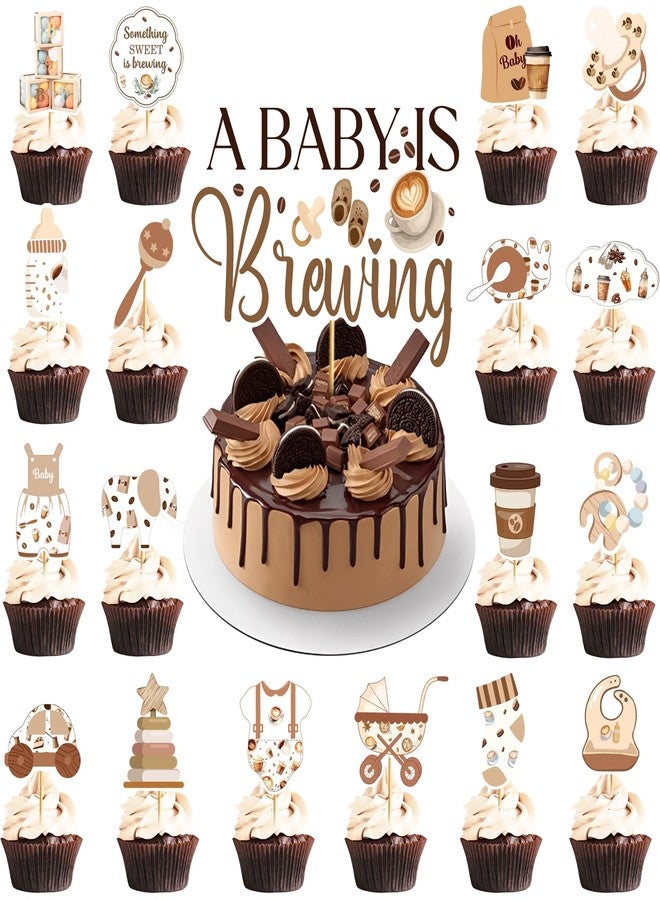MZ.ogm 37PCS A Baby is Brewing Cake Topper with Coffee Cupcake Toppers, Coffee Themed Baby Shower Decorations, A Baby is Brewing Baby Shower Decorations for Gender Reveal Party Supplies - Image 1