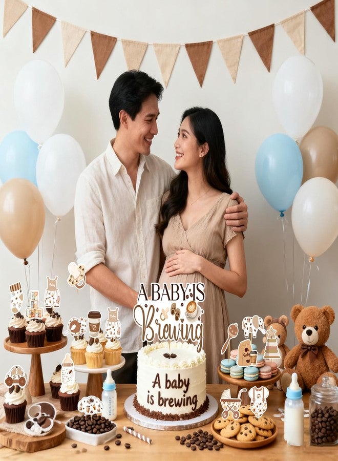 MZ.ogm 37PCS A Baby is Brewing Cake Topper with Coffee Cupcake Toppers, Coffee Themed Baby Shower Decorations, A Baby is Brewing Baby Shower Decorations for Gender Reveal Party Supplies - Image 4