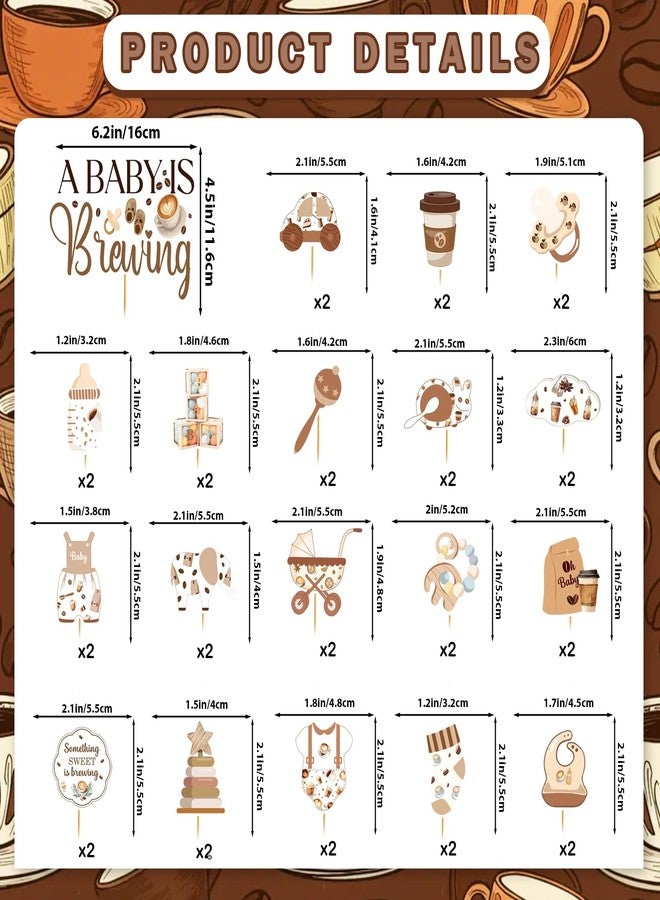MZ.ogm 37PCS A Baby is Brewing Cake Topper with Coffee Cupcake Toppers, Coffee Themed Baby Shower Decorations, A Baby is Brewing Baby Shower Decorations for Gender Reveal Party Supplies - Image 2