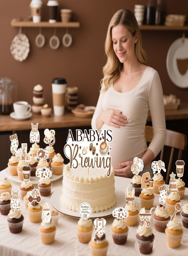 MZ.ogm 37PCS A Baby is Brewing Cake Topper with Coffee Cupcake Toppers, Coffee Themed Baby Shower Decorations, A Baby is Brewing Baby Shower Decorations for Gender Reveal Party Supplies - Image 3