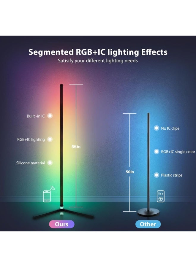 LED Corner Floor Lamp,56” RGB Floor Lamp with Music Sync,Modern Mood Lighting Corner Lamp with Remote & App Control, Creative DIY Mode & Timing,RGB Floor Lamps for Living Room Gaming Room - Image 3
