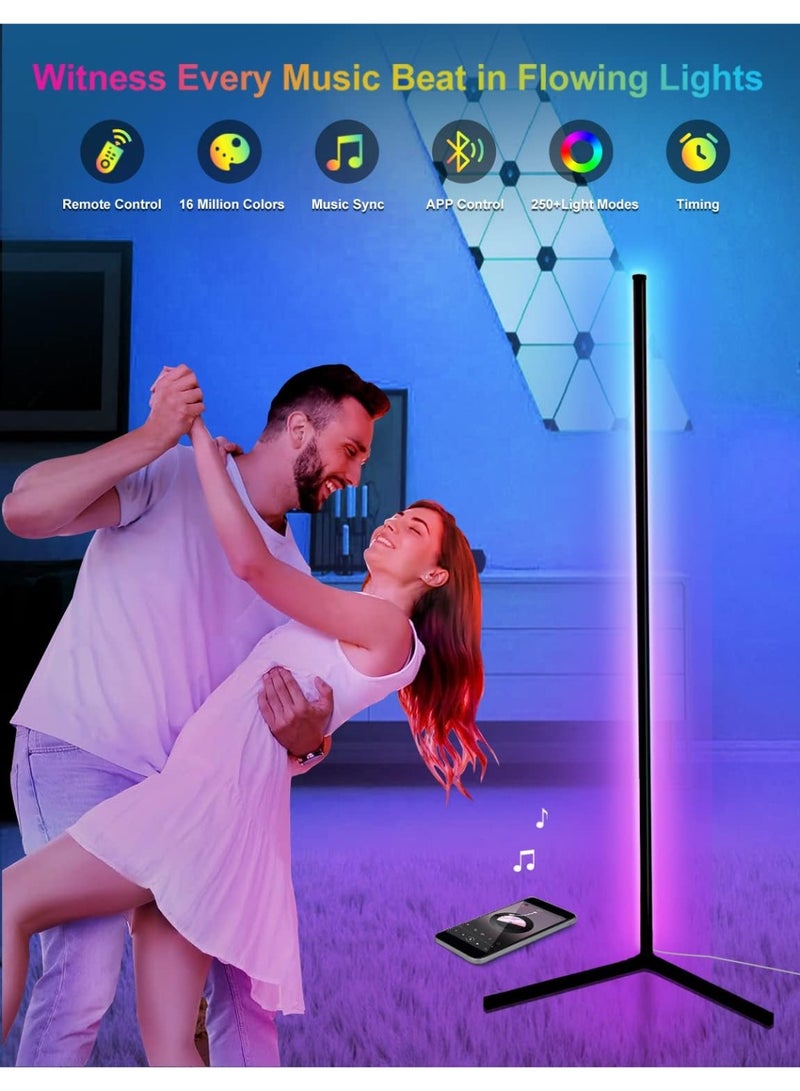 LED Corner Floor Lamp,56” RGB Floor Lamp with Music Sync,Modern Mood Lighting Corner Lamp with Remote & App Control, Creative DIY Mode & Timing,RGB Floor Lamps for Living Room Gaming Room - Image 2