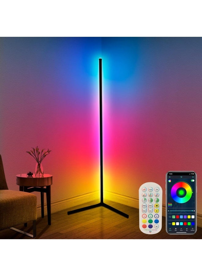 LED Corner Floor Lamp,56” RGB Floor Lamp with Music Sync,Modern Mood Lighting Corner Lamp with Remote & App Control, Creative DIY Mode & Timing,RGB Floor Lamps for Living Room Gaming Room