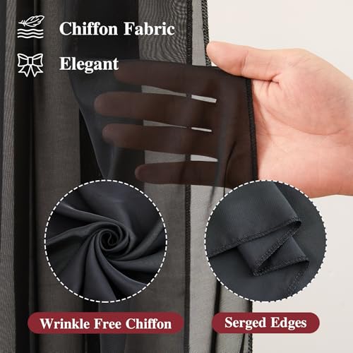 PARTISKY Wedding Arch Draping Fabric, 2 Panels 18FT Black Sheer Backdrop Curtain Chiffon Fabric Drapery Voile Scarf Draping Panels for Wedding Archway Ceremony Curtain Valance Party Decoration - Image 2