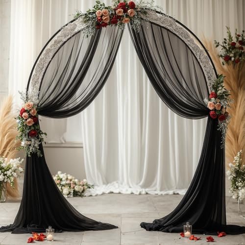 PARTISKY Wedding Arch Draping Fabric, 2 Panels 18FT Black Sheer Backdrop Curtain Chiffon Fabric Drapery Voile Scarf Draping Panels for Wedding Archway Ceremony Curtain Valance Party Decoration - Image 5
