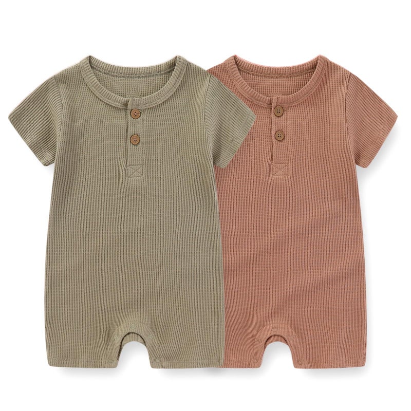 JELYLOVE Unisex Short Sleeve Baby Romper 2 Pack Cotton Solid infant Boy Girl Jumpsuits Soft New Born Clothes - Image 1