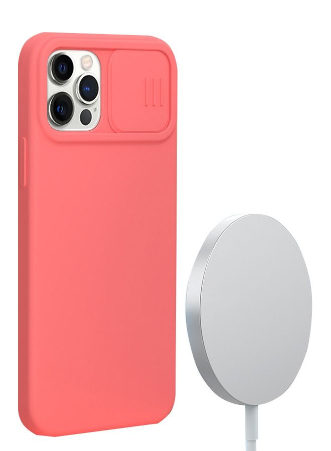 جراب كام شيلد سيليكون مغناطيسي حريري لهاتف Apple iPhone 12 Pro Max - برتقالي وردي - Image 3