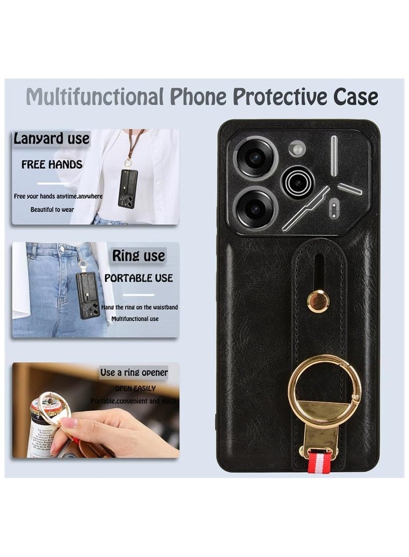 General Tecno Pova 6 Pro 5G Case with Ring Holder & Hand Straps & Neck Straps, Scratch-Resistant Skin-Friendly Leather Protective Cover Case  - Image 2