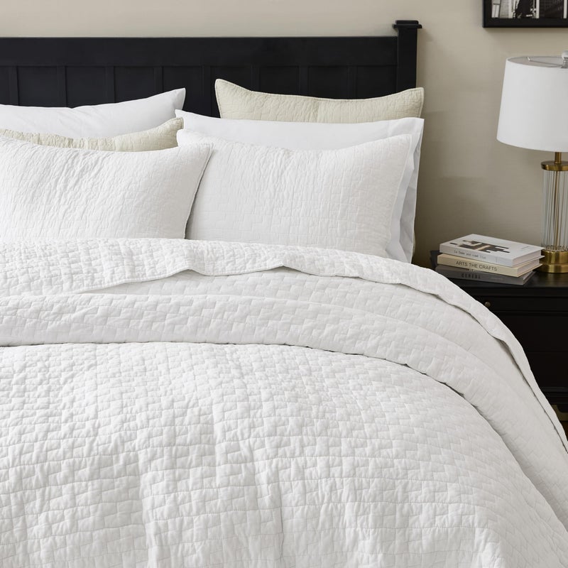 palassio White 100% Cotton Quilt King Size Bedding Sets with 2 Pillow Shams, Textured Lightweight Soft Bedspread Shabby Chic Coverlet, Quilted Comforter Bed Cover for All Season, 3 Pieces - Image 3