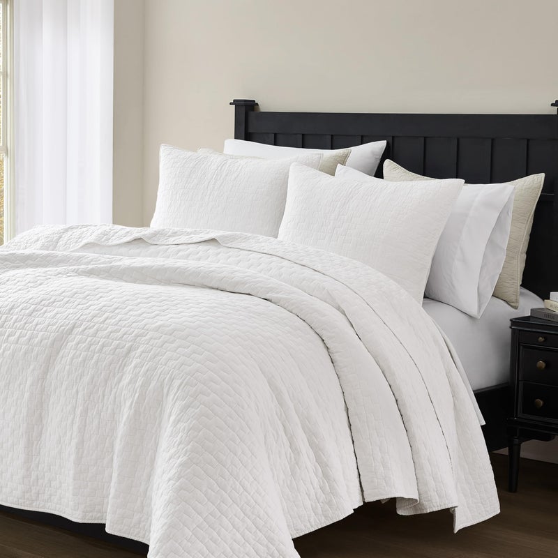 palassio White 100% Cotton Quilt King Size Bedding Sets with 2 Pillow Shams, Textured Lightweight Soft Bedspread Shabby Chic Coverlet, Quilted Comforter Bed Cover for All Season, 3 Pieces - Image 4
