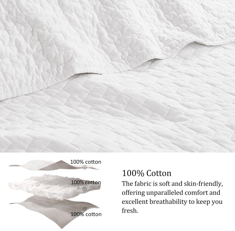 palassio White 100% Cotton Quilt King Size Bedding Sets with 2 Pillow Shams, Textured Lightweight Soft Bedspread Shabby Chic Coverlet, Quilted Comforter Bed Cover for All Season, 3 Pieces - Image 5