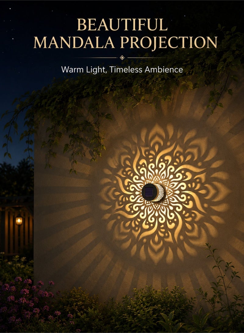 Ecoey Single-piece solar light set, solar fence light/outdoor LED solar light, mandala pattern - waterproof wireless solar security light, warm white decorative light, suitable for gardens, paths, patios, porches, and terraces. Automatically turns on at dusk (black). - Image 1