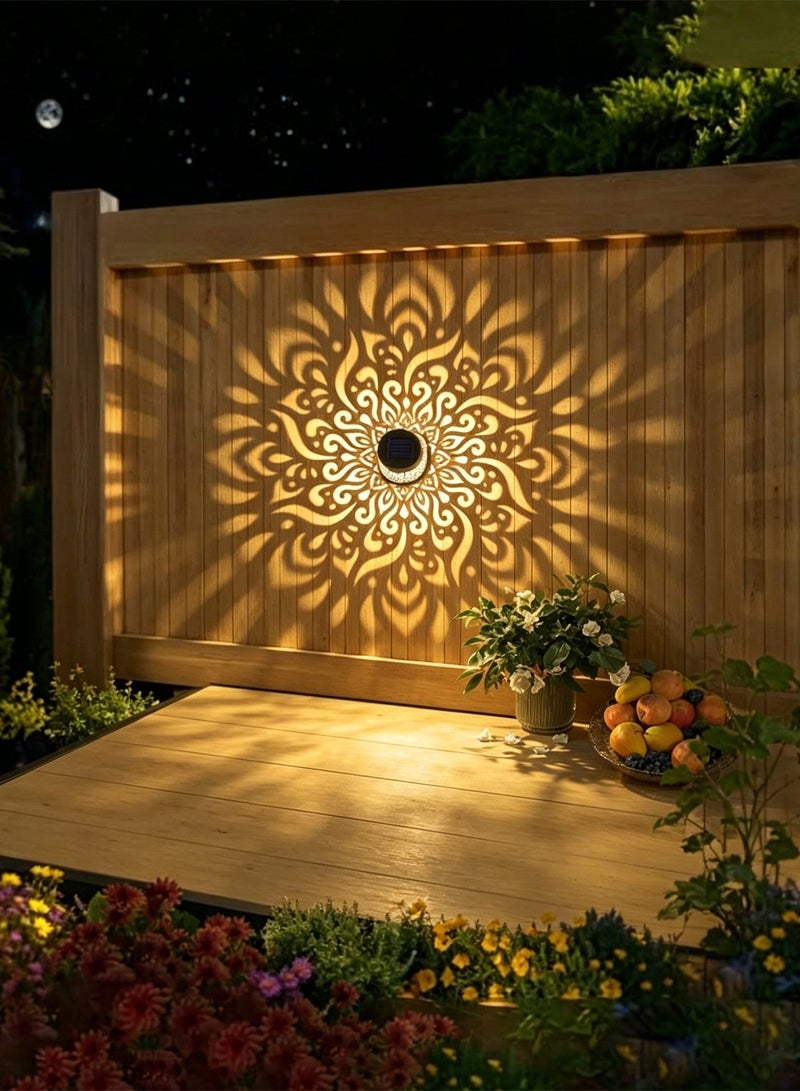 Ecoey Single-piece solar light set, solar fence light/outdoor LED solar light, mandala pattern - waterproof wireless solar security light, warm white decorative light, suitable for gardens, paths, patios, porches, and terraces. Automatically turns on at dusk (black). - Image 2
