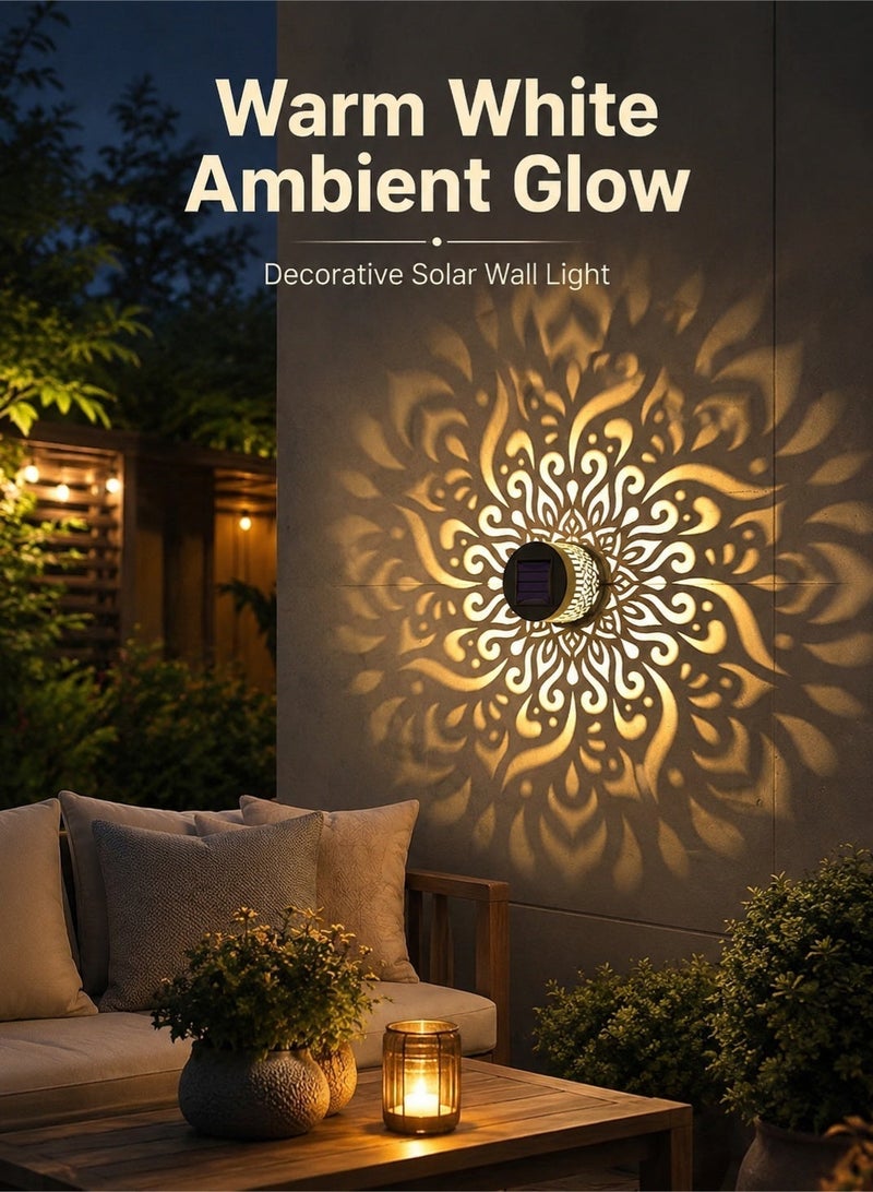 Ecoey Single-piece solar light set, solar fence light/outdoor LED solar light, mandala pattern - waterproof wireless solar security light, warm white decorative light, suitable for gardens, paths, patios, porches, and terraces. Automatically turns on at dusk (black). - Image 3