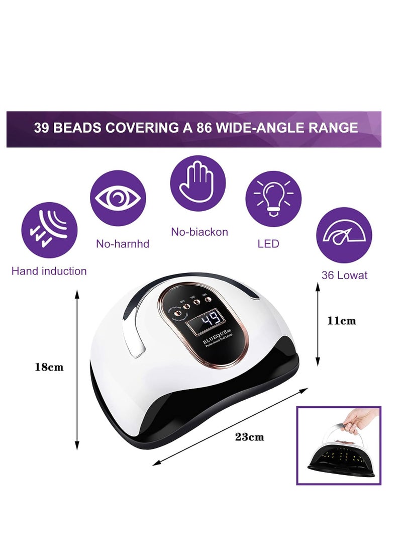 BLUEQUE - 168 W Nail Dryer Lamp, UV LED Nail Lamp for Gel Nails, LCD Display, Infrared Sensor, with 10s/30s/60s/99s Timer Settings, Removable Magnetic Base Plate - Image 1