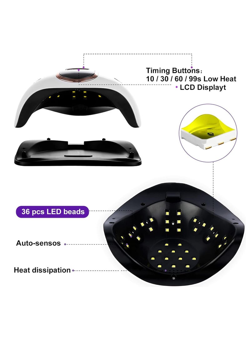 BLUEQUE - 168 W Nail Dryer Lamp, UV LED Nail Lamp for Gel Nails, LCD Display, Infrared Sensor, with 10s/30s/60s/99s Timer Settings, Removable Magnetic Base Plate - Image 1