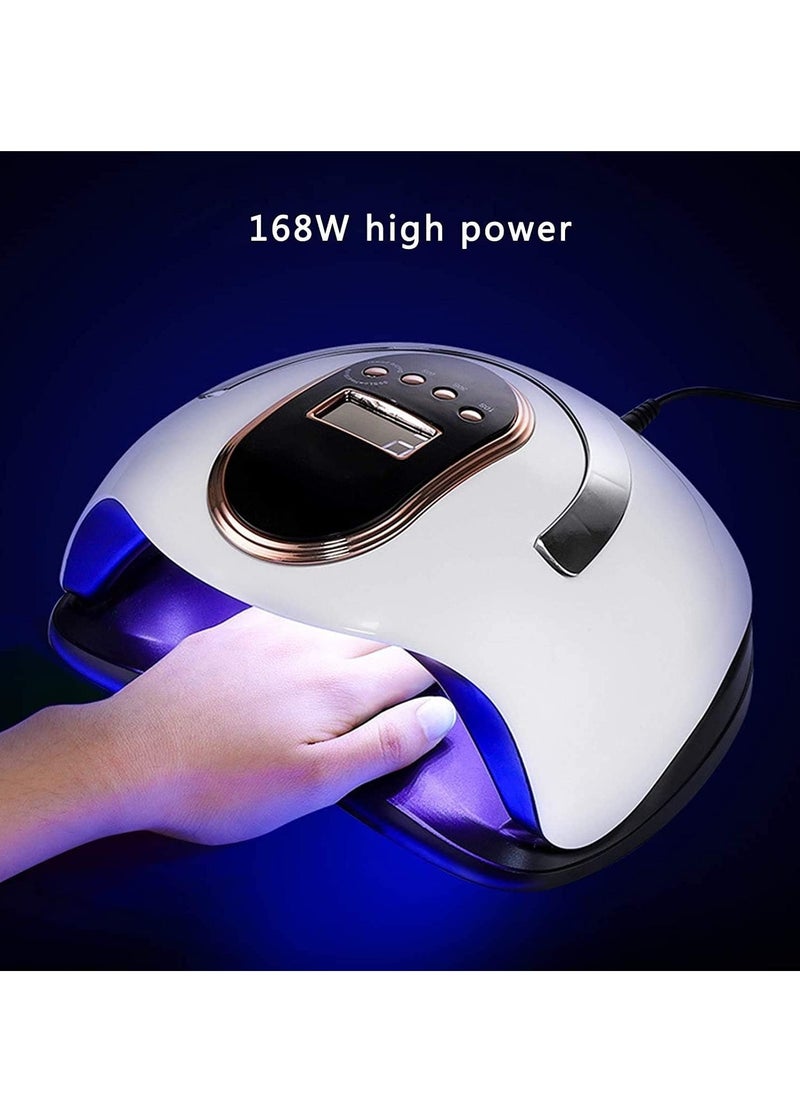 BLUEQUE - 168 W Nail Dryer Lamp, UV LED Nail Lamp for Gel Nails, LCD Display, Infrared Sensor, with 10s/30s/60s/99s Timer Settings, Removable Magnetic Base Plate - Image 1