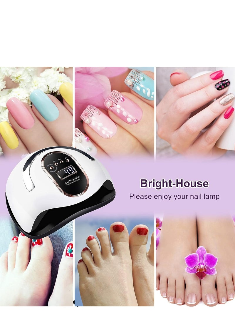BLUEQUE - 168 W Nail Dryer Lamp, UV LED Nail Lamp for Gel Nails, LCD Display, Infrared Sensor, with 10s/30s/60s/99s Timer Settings, Removable Magnetic Base Plate - Image 1