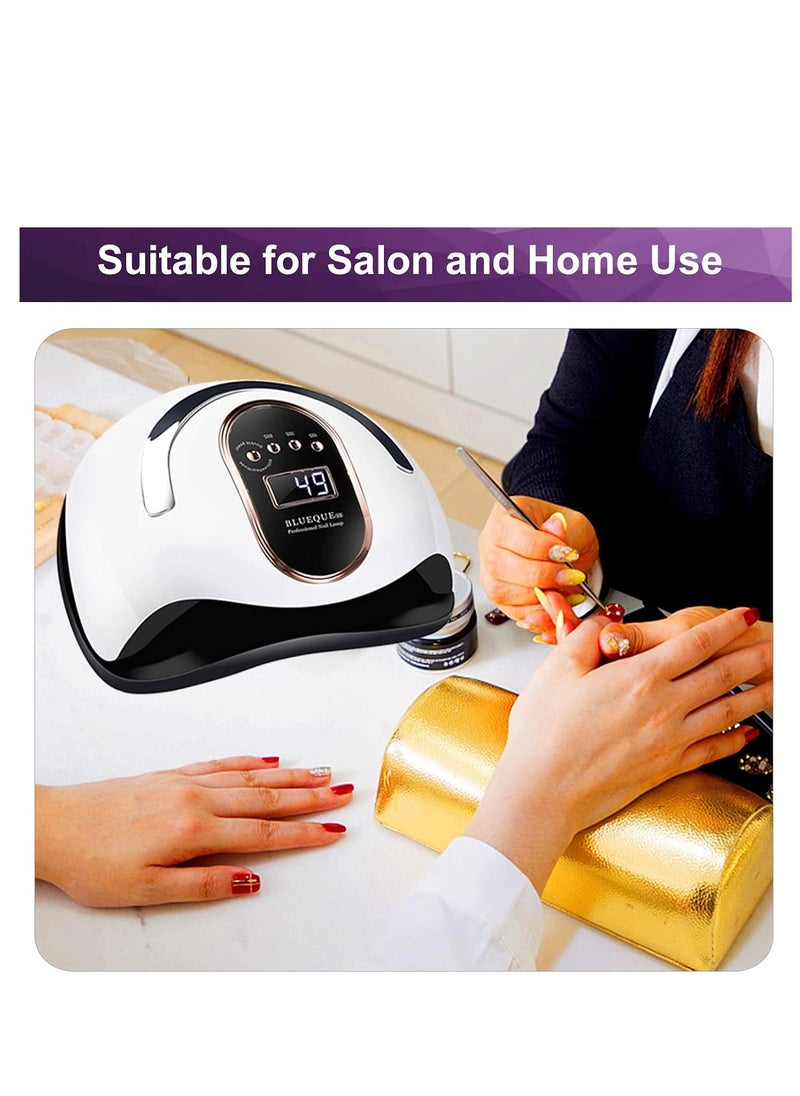 BLUEQUE - 168 W Nail Dryer Lamp, UV LED Nail Lamp for Gel Nails, LCD Display, Infrared Sensor, with 10s/30s/60s/99s Timer Settings, Removable Magnetic Base Plate - Image 1