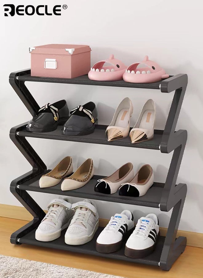 ريوكل رف أحذية على شكل حرف Z مكون من 4 طبقات، منظم موفر للمساحة، سهل التركيب بدون أدوات، مناسب لغرف المعيشة أو غرف النوم الجامعية - Image 2