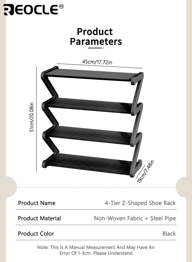 ريوكل رف أحذية على شكل حرف Z مكون من 4 طبقات، منظم موفر للمساحة، سهل التركيب بدون أدوات، مناسب لغرف المعيشة أو غرف النوم الجامعية - Image 4