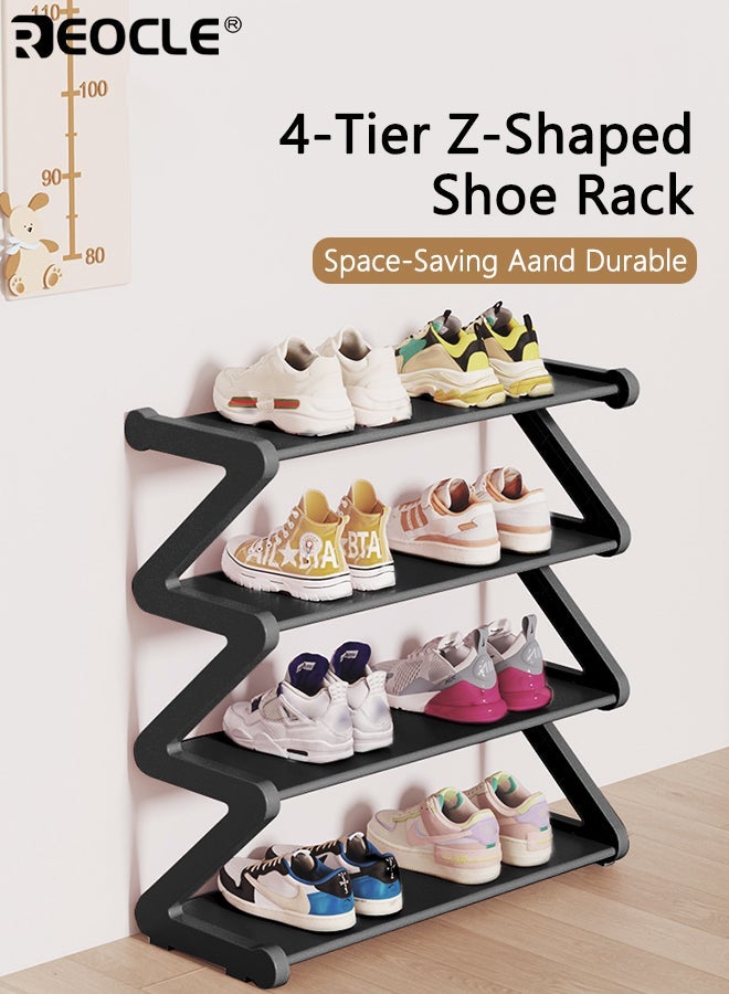 ريوكل رف أحذية على شكل حرف Z مكون من 4 طبقات، منظم موفر للمساحة، سهل التركيب بدون أدوات، مناسب لغرف المعيشة أو غرف النوم الجامعية - Image 1
