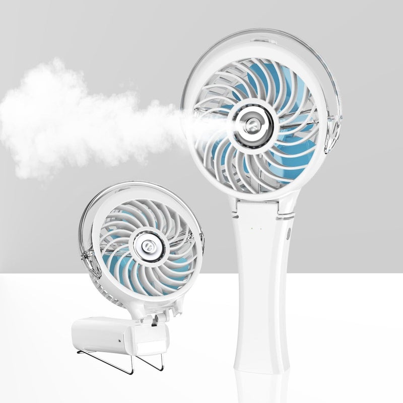 HandFan Upgraded Portable Misting Fan Handheld Spray Water Mister Fan USB Rechargeable Personal Mist Fans Mini Cooling Hand Fans for Summer Beach Travel Concerts Gifts for WomenWhite