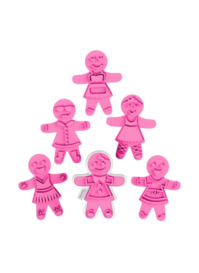 Tovolo Gingerbread Girls Templates Reverse Dishwasher Safe Set of 6 Cookie Stamps with Cutter